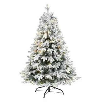 Nearly Natural 5.5-ft Spruce Pre-lit Christmas Tree Flocked With LED Lights - Image 1 of 3
