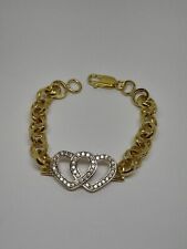 9ct Yellow Gold Baby Cz Double Heart Belcher Bracelet 6"-11.5g*GIFT BOX INCL*