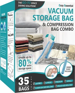 35 Pack Space Saver Compression Storage Bags for Comforters and Blankets - Picture 1 of 12