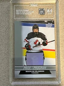 MACKLIN CELEBRINI #97 PRIDE OF THE PROGRAM TAG 8.5 2023 UD TEAM CANADA JUNIORS - Picture 1 of 2
