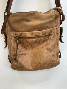 Happy And Free hellbraune Leder Umhängetasche Handtasche Tabak Camel Farbe - Bild 1 von 13