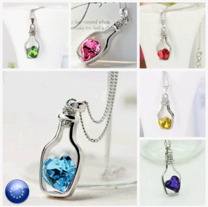 COLGANTE COLLAR BOTELLA CORAZON COLOR PLATA MODA MUJER NIÑA CHICA CADENA REGALO - Bild 1 von 8