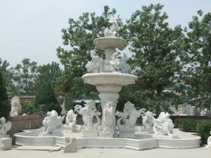 MONUMENTAL HAND CARVED MARBLE LION NAUTICAL ESTATE FOUNTAIN - HK23 - Picture 1 of 1
