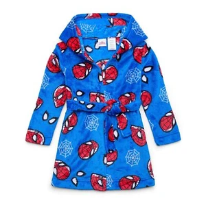 Spider-Man Boy's Superhero Print Hooded Fleece Blue Bathrobe, Robe - Picture 1 of 2