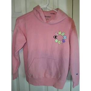 Champion Hoodie Pullover Graphic Logo Kids Sweatshirt Comfy Pink L - Picture 1 of 3