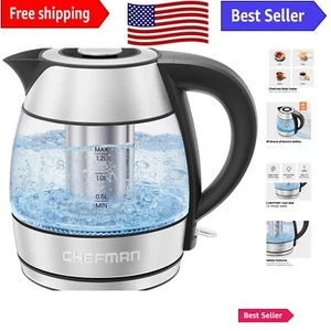 Premium Glass Kettle with Tea Infuser and Auto Shut-Off - Ideal for Tea Lovers - Picture 1 of 12