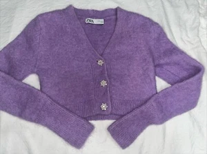 Zara Girls Lavender Cardigan Medium Alpaca Wool - Picture 1 of 4