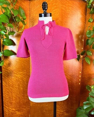 Suéter Acrílico Tejido a Mano ROSA FRAMBUESA 50’s 50s Vintage 60’s 60s S M Foto 1 de 4