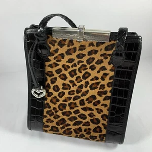 Vintage Brighton Leopard Fur Purse Shoulder Bag Black Leather Alligator 030711 - Picture 1 of 21