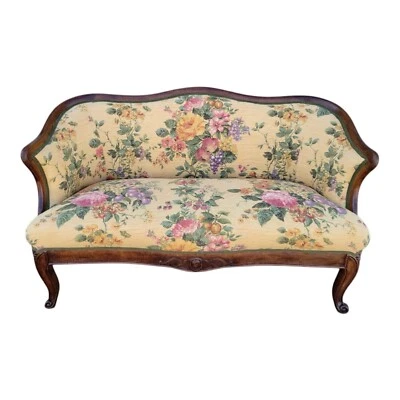 19th Century English Mahogany Loveseat – Newly Upholstered Floral Settee - Image 1 of 4