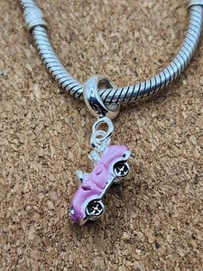 Autentico ciondolo distanziatore pendente europeo convertibile auto rosa zirconi perline - Foto 1 di 3