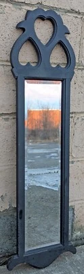 13"x42" Vintage Antique Old Hardwood Wood Wall Gothic Style Beveled Mirror Glass - Image 1 of 4