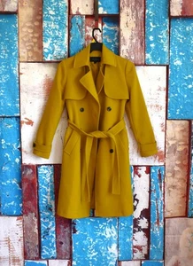 Women's Ann Taylor Dressing Twill Trench Coat Belted SMALL Yellow Dopamine - Picture 1 of 14