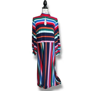 Eloquii Rainbow Striped A-line Midi Dress Puff Long Sleeve Artsy Plus 16 NEW - Picture 1 of 9