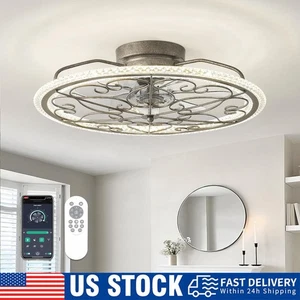 Caged Ceiling Fan Light with Remote Control Semi -embedded Ceiling fans 6 Speed - Picture 1 of 10