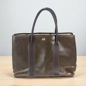 AUTH HERMES Garden party PM Bag Shoulder Bag Tote Bag Brown 6.69x14.17in - Picture 1 of 9