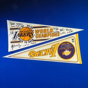 PENNANTS LOS ANGLES LAKERS WORLD CHAMPIONS BACK TO BACK 86-87 87-88 FELT RARE - Picture 1 of 2