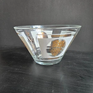 Vintage Hazel Atlas Grape Harvest Large Salad Punch Bowl MCM Gold Frosted USA - Picture 1 of 15