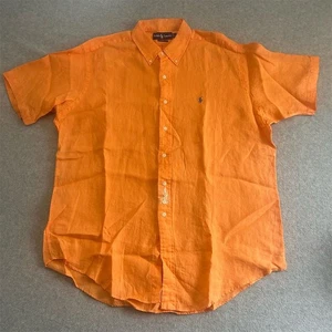 Vintage Polo Ralph Lauren Linen Shirt Men's XL Orange Short Sleeve 100% - Picture 1 of 6