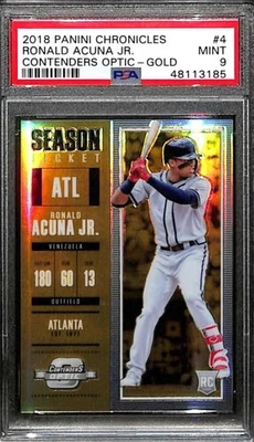 2018 Panini Contenders Optic Gold Refractor Ronald Acuna Jr. RC/10 PSA 9 🔥 Foto 1 de 2