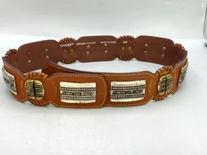 Chico’s Women’s Southwest Belt Size S/M Brown Leather Western Boho Concho Style - Picture 1 of 9