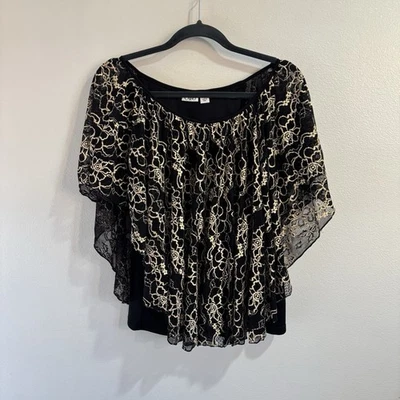 CATAO 衬衫衬衫 L 蕾丝金色黑色荷叶边雪纺披肩假日圣诞节 — 第 1/4 张图片