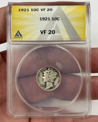 1921-P Key Date Mercury Silver Dime VF-20 ANACS Key Date Dime #2287 - Image 1 of 4