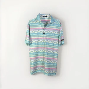 Polo de golf Bad Birdie para hombre M geométrico verde rosa 🐣 colores pastel de Pascua - Imagen 1 de 13