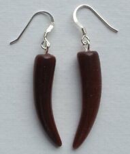Pair of Vintage Chinese Hand Carved Goldstone Horns Sterling Earrings Circa1960s