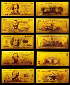 Lotto di 5 banconote commemorative in oro reale 24kt dollari USA $5 $10 $20 $50 $100 - Foto 1 di 1