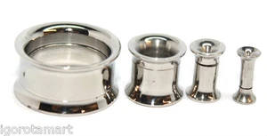 2X Stainless Steel Flared Screw Fit Ear Tunnel Threaded Plug Silver | Black UK - Picture 1 of 6