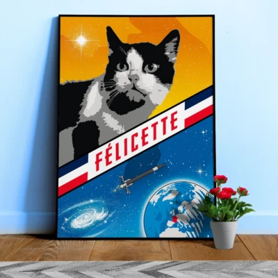 Felicette, First cat in space, France, 1963 — Vintage space poster, retro space - Image 1 of 4