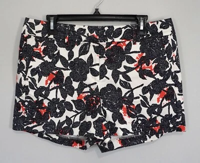 Ann Taylor белый черный оранжевый цветочный плоский передний хлопок шорты размер 8 - Изображение 1 из 4