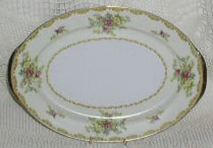 Plato para servir Mepoco China borde dorado rollos amarillos flores verdes - Imagen 1 de 2