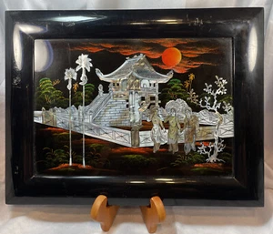 Vintage asiatische Kunst hängende Plakette Perlmutt Intarsien 16” x 12” - Bild 1 von 12