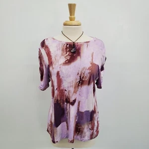 Simply Vera Vera Wang Womens Ruched Sleeve Top Shirt Size L Purple Abstract - Picture 1 of 13