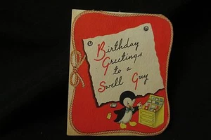 Vintage PENQUIN Birthday Card c. 1940s by: american greetings - Picture 1 of 4