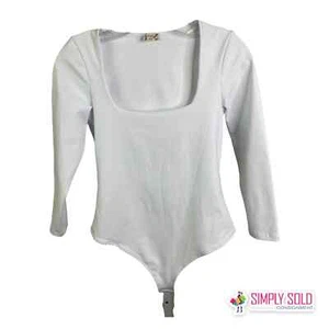 Free People Tops Truth Or Square Duo Womens Bodysuit White Long Sleeve Stretch S - Picture 1 of 7