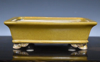 Japanese Bonsai Pot Tokoname EIMEI 8.2"(20.9cm) Soba-yuu Glazed Rectangle L281 - Image 1 of 4