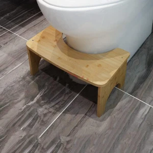 Bamboo Toilet Stool Adults 6.5" Bathroom Potty Squatting Ergonomic + No Slip Mat - Picture 1 of 12