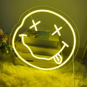 Happy smiley face Neon LED Sign Decor USB Night Light Neon Mood lighting - Picture 1 of 4