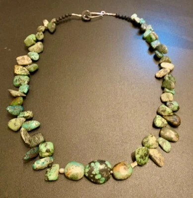 Necklace Chrysocolla Large Nuggets Silver Clasp Boho 23 ins - Image 1 of 4