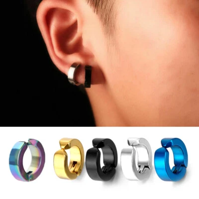 2PCS Non-Piercing Stainless Steel Clip On Hoop Earrings For Men Women Ear Clip - Image 1 of 4