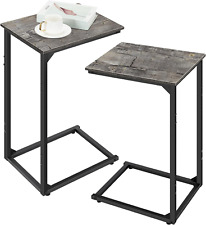 C Shaped End Table Set of 2, Rustic Tray Side Table Bedside Table Dark Grey