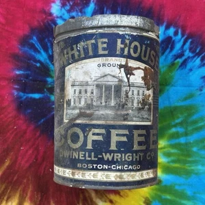 Antique WHITE HOUSE COFFEE 1 lb Tin Can, Boston, Chicago Paper Label 1 - Picture 1 of 7