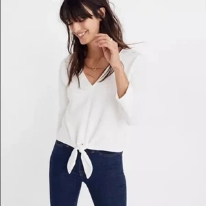 Madewell Texture & Thread EUC Women's Ivory Cream Tie Front Top Size S - Picture 1 of 6