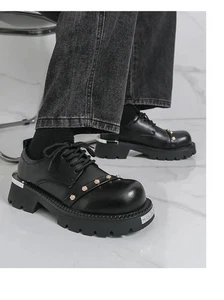 Retro Rivets Men's Round Toe Thick Soled Casual Evening Party Nightclub Shoes Sz - Picture 1 of 8