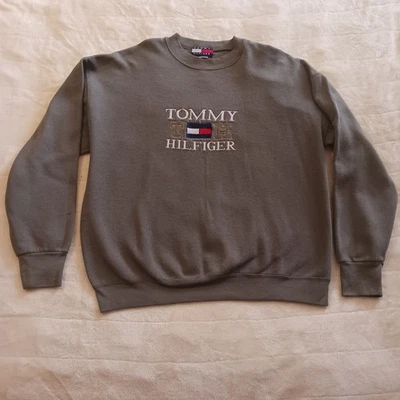 Moletom vintage Tommy Hilfiger bordado logotipo verde gola redonda GG - Imagem 1 de 4