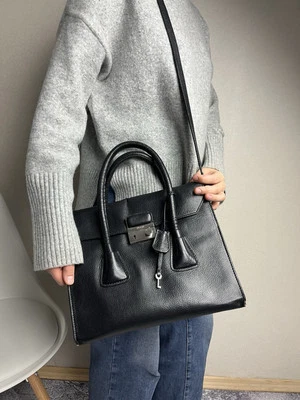 Prada Black Glace Calf Leather Sound Lock Tote Satchel Bag - Image 1 of 4
