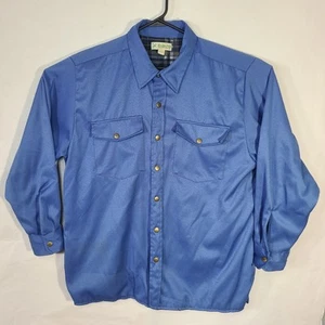 Vintage Haband Flannel Lined Blue Brass Snap Up Shirt Jacket Shacket Men L - Picture 1 of 13